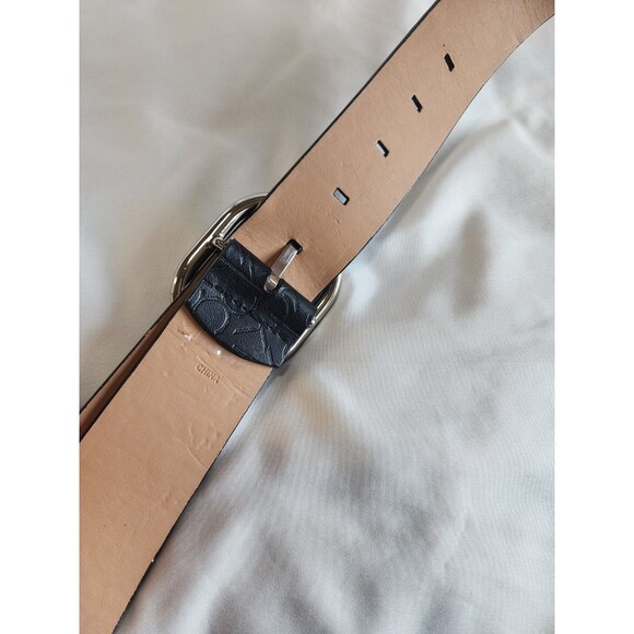 Calvin Klein Womens Black Embossed Logo Belt Silver Buckle Faux Leather Sz Small - Picture 14 of 15